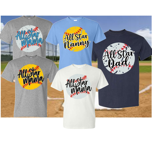 All Star Baseball and Softball T-Shirts